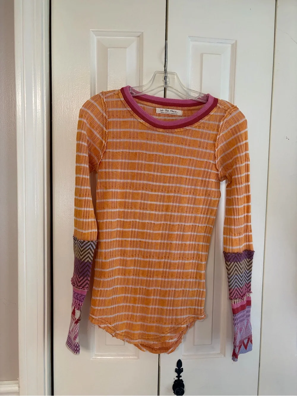Free People Alpine Striped Tropical Knit Cuff Long sleeve tee